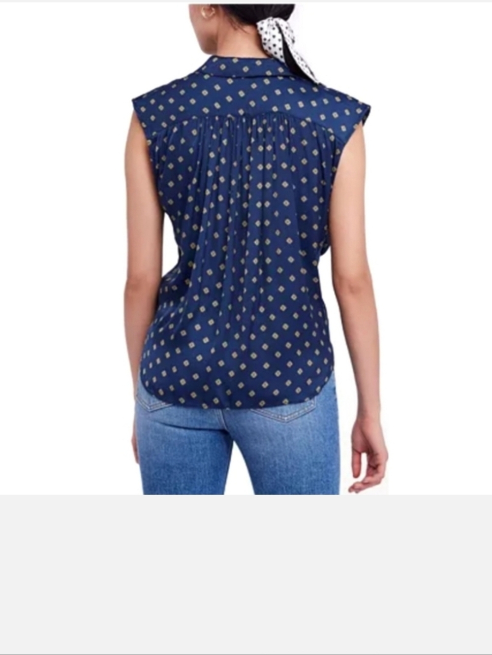 NWT Free People Blue Printed Sleeveless Tie-Front Shirt Size M - Picture 4 of 4